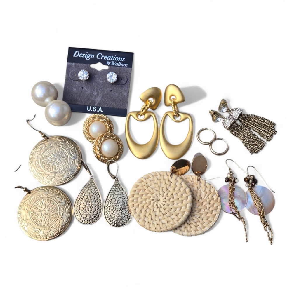 10 PAIRS Gold Earrings Bundle Lot Vintage To Modern